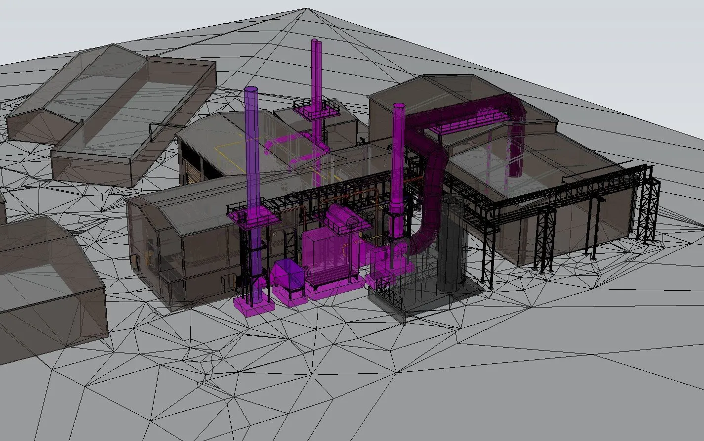 CAD model of the proposed plant building and engineering